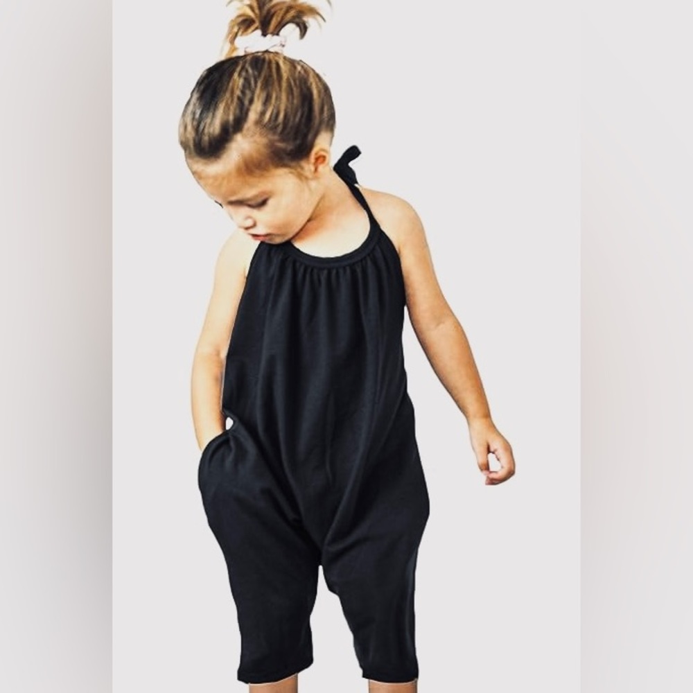 NEW Harem Romper, Cropped, Halter Tie-Strap, Gathered Neck, Cotton, Pockets!